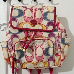 Coach Multicolor Signature Canvas Backpack with Pink Trim